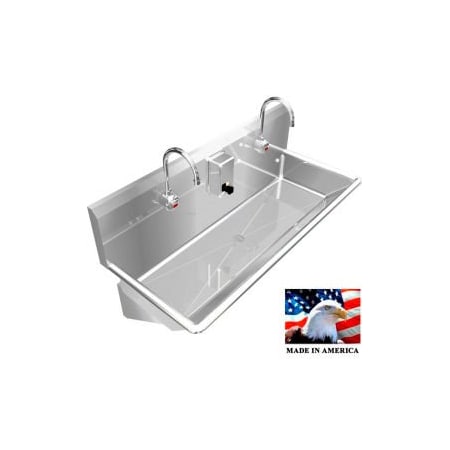 Best Sheet Metal. BSM Inc. Stainless Steel Sink, 2 Station w/Electronic Faucets, Wall Mounted 42" L X 20" W X 8" D 021E42208B